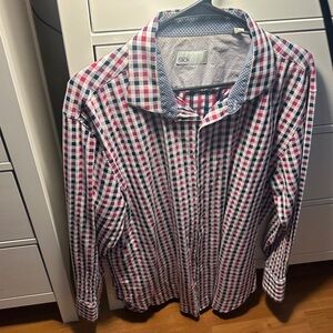 rack Checkered Button-Up Shirt with Blue Accent Collar